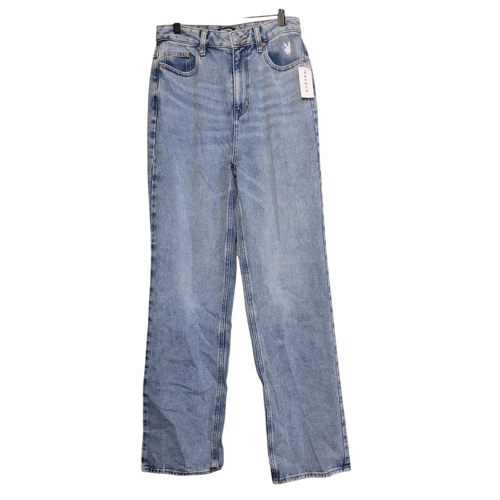 Playboy PacSun Jeans Womens 28 Blue NWT Distressed Graphic High Rise Straight Le